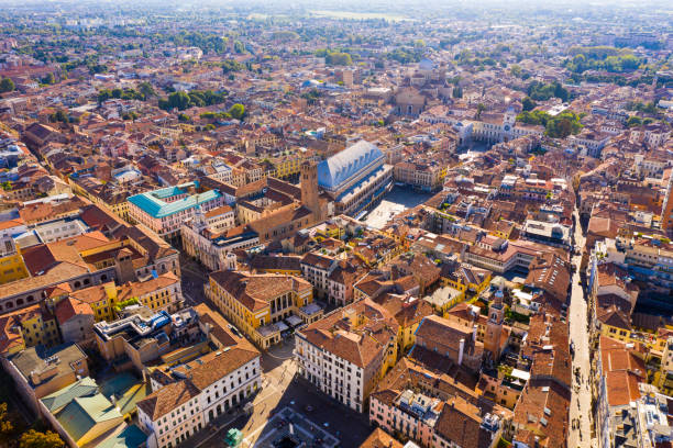 aerial view of padua cityscape with buildings and streets - padua stockfoto's en -beelden