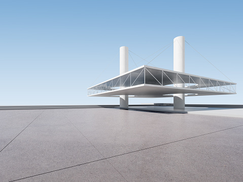3d render of abstract futuristic architecture with concrete floor.