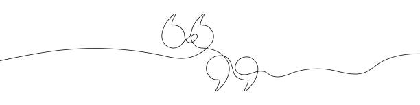 Single continuous line drawing of a quote mark. One continuous line of a quote mark drawing. Single continuous line drawing of a quote mark. One continuous line of a quote mark drawing. Vector illustration. Quote linear design drawing of the comma stock illustrations