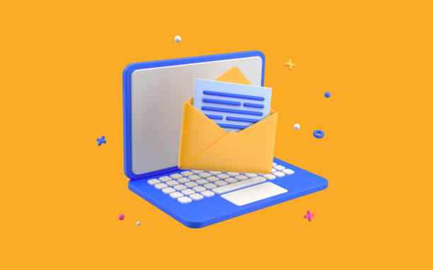 istock Notebook Email delivery concept. Social media online communication concept. Modern design, 3d rendering on yellow background. 1434690929