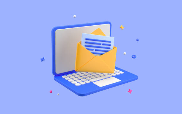 istock Email delivery with laptop. Notification subscription concept. 3d rendering on blue background. 1434690934
