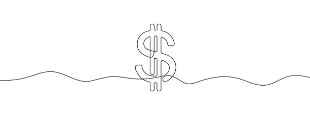 Linear background of dollar sign. One continuous line drawing of a dollar sign. Linear background of dollar sign. One continuous line drawing of a dollar sign. Vector illustration. Dollar symbol isolated coin outline stock illustrations