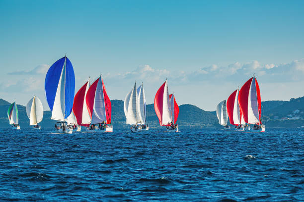 レガッタ中のヨットのセーリングクルー - sailing sailboat regatta teamwork ストックフォトと画像