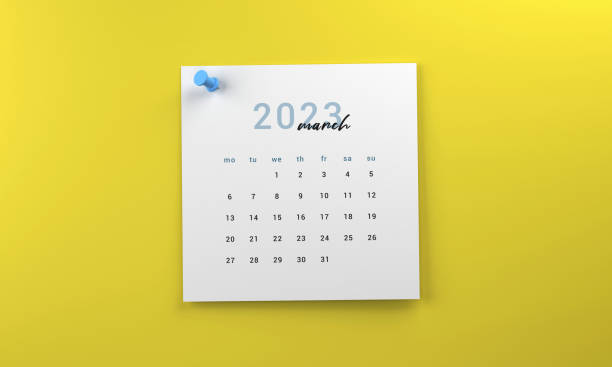 istock 2023 March Calendar Page On Yellow Background 1434692657