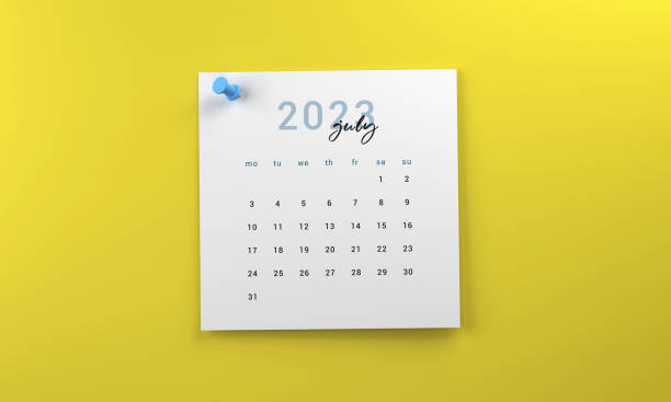 istock 2023 July Calendar Page On Yellow Background 1434694480