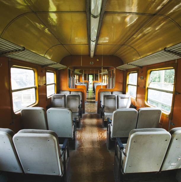 istock Interior of old train with seats 1434694990
