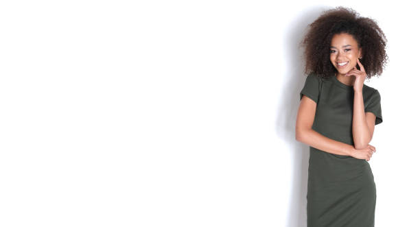 istock Happy brunette with curly hair. 1434696305