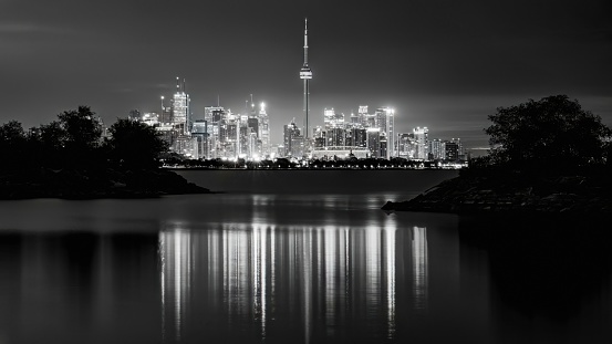 Looking from Humber Bay Park West, a cloudy dawn in Toronto, Canada