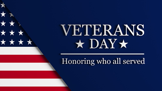Veterans day concept American flag and veterans day text horizontal composition