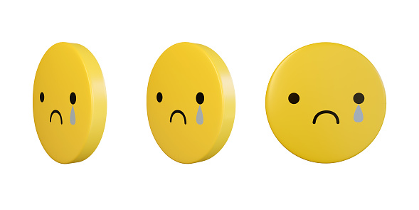 3d rendering character face yellow color crying emotion sad three object have clipping path