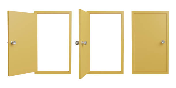istock 3d rendering door frame yellow color set door 1434698723