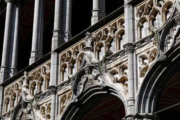 Brussels, Belgium - September 16, 2022: Architectural details decorate the facade of the building that houses the Brussels City Museum. It is The Maison du Roi, King's House or Broodhuis
