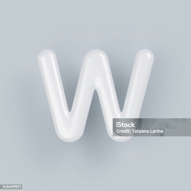 3d White Plastic Uppercase Letter W With A Glossy Surface On A Gray ...