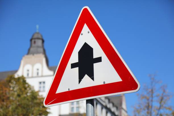 istock Crossroads warning sign in Europe 1434703097