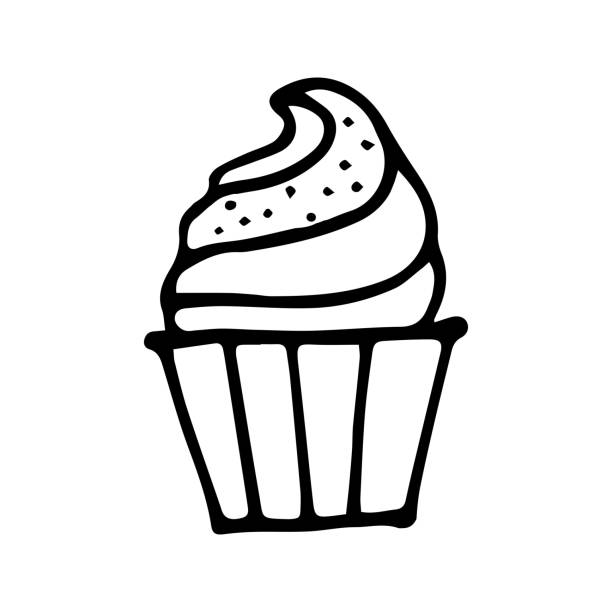 컵케이크 낙서 스타일 벡터 일러스트레이션. 손으로 그린 케이크 - cupcake sugar isolated on white white background stock illustrations