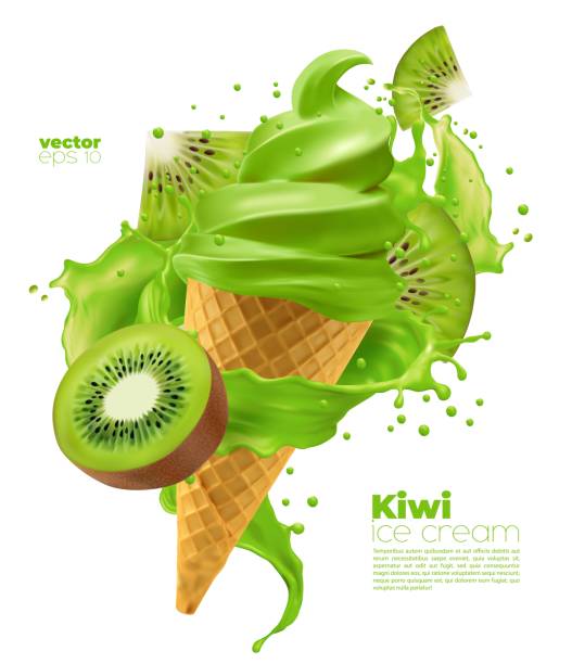ilustrações de stock, clip art, desenhos animados e ícones de isolated kiwi soft ice cream cone with splash - kiwi
