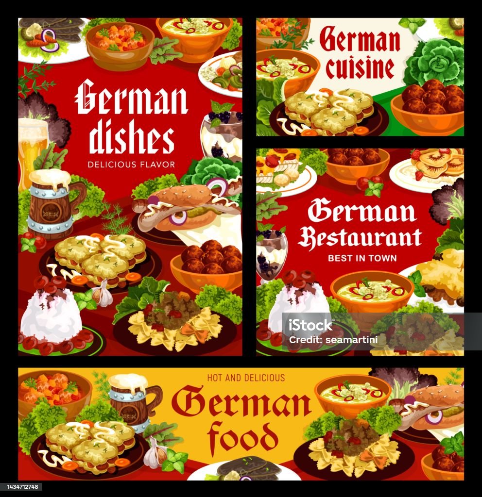 German Food Dishes And Cuisine Meals Lunch Menu Stock Illustration