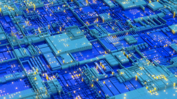 istock Blue motherboard closeup. Circuit board. Technology wallpaper 1434712996