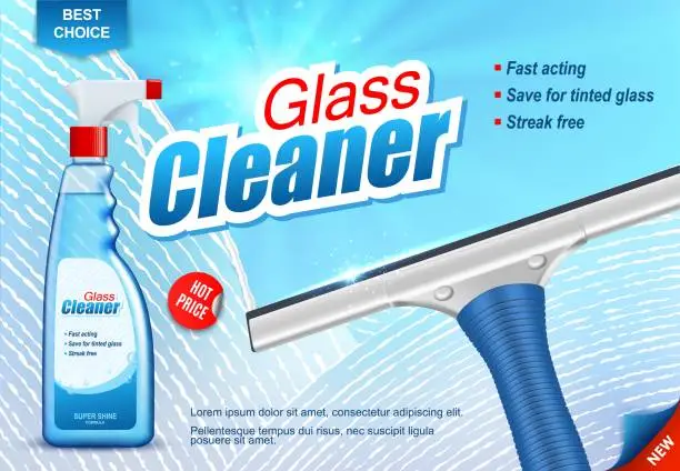 Vector illustration of Window glass cleaner, cleaning spray and squeegee