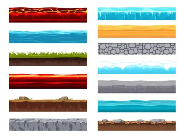 Vector illustration of Soil ground layer, cartoon game level landscape