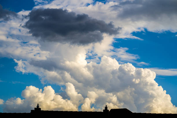 Steaming chimneys in winter sky above Moscow