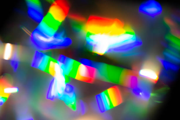 istock Abstract blurred unfocused background with bright raibow colored lights on a dark background 1434719266