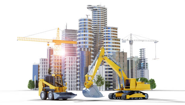 istock 3D render of contrcution vehicles with modern city in background 1434720865