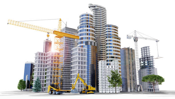 istock 3D rendering of skyscrapers and construction vehicles 1434720895