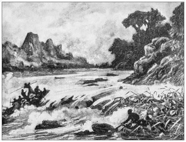 Antique image: French mission exploring Africa, Elephant rapids