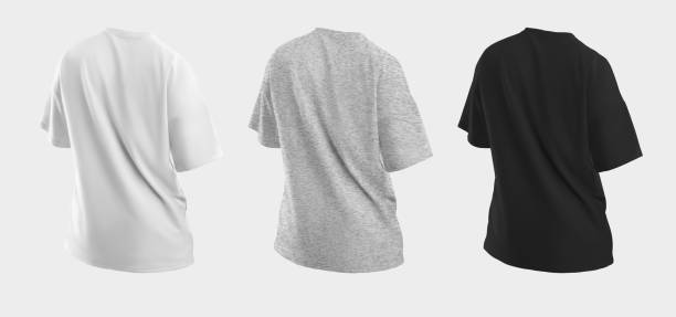istock set Oversized white. black and hearher t-shirt template 3D rendering, universal cotton apparel with wrinkles, isolated on background. 1434722661