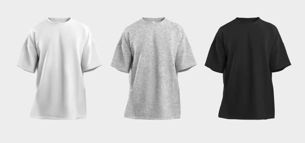 Mockup of a white, black and heather oversized t-shirt, with a round neck, 3D rendering, close-up, clothes for women, men, isolated on background. Mockup of a white, black and heather oversized t-shirt, with a round neck, 3D rendering, close-up, clothes for women, men, isolated on background. Template of fashion clothes, for branding, design heather grey stock pictures, royalty-free photos & images