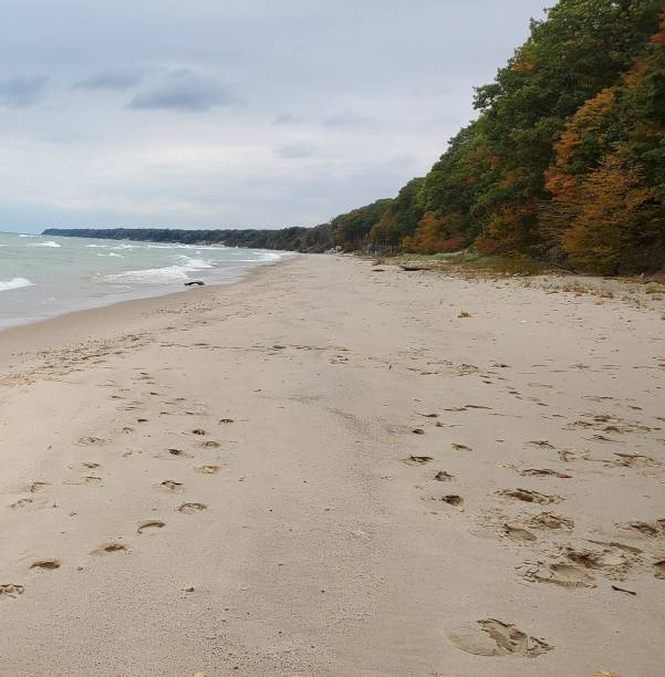 istock Deserted beach in Michigan during storm 1434723696