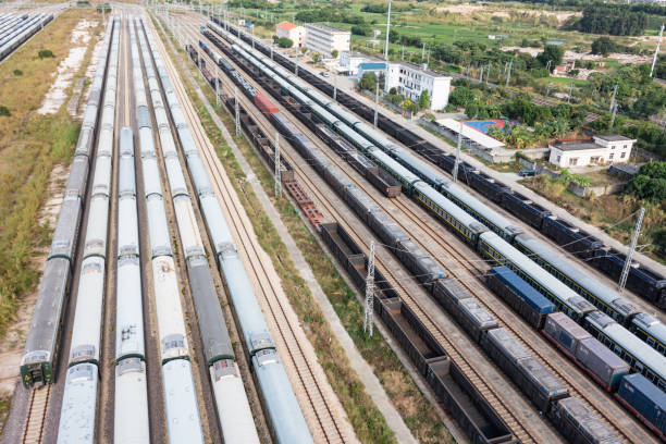 istock Railroad tracks full of trains 1434727263