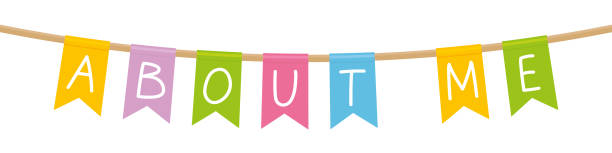 istock about me written on colorful garland with flags - vector illustration 1434729436