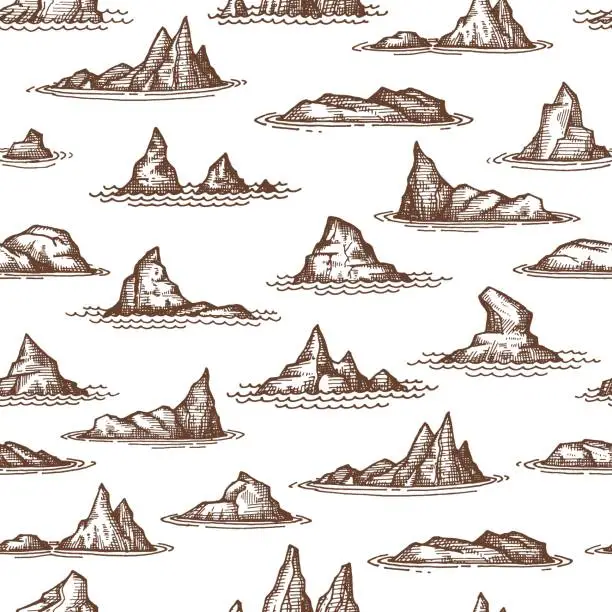 Vector illustration of Rocks outliers, reefs or shallows seamless pattern