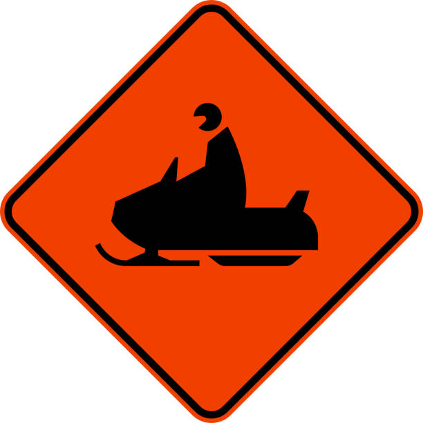 ilustraciones, imágenes clip art, dibujos animados e iconos de stock de señal de cruce de motos de nieve sobre fondo blanco - snowmobiling silhouette vector sport