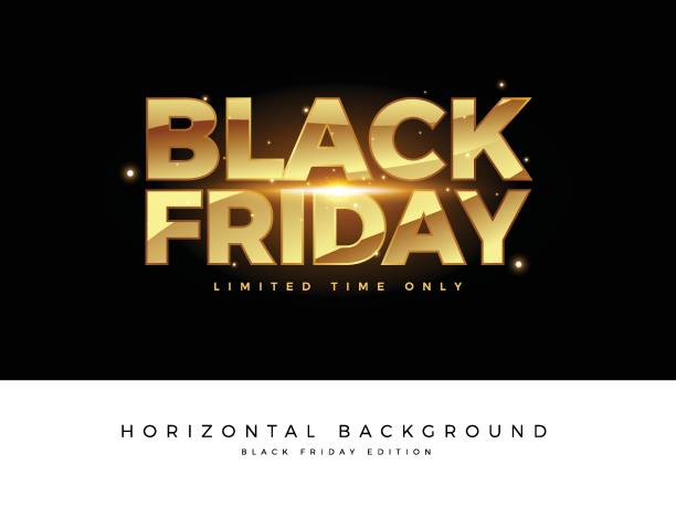 ilustrações, clipart, desenhos animados e ícones de texto da black friday em estilo dourado brilhante. fundo horizontal. - bakcground