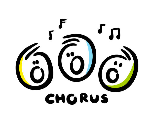 노래 노래 아이들의 세 낙서 얼굴. - child music singing choir stock illustrations