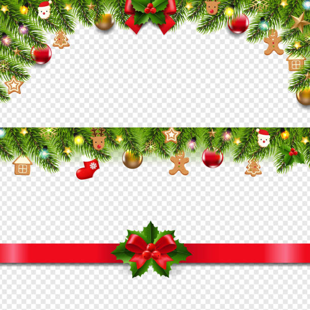 Christmas Border With Christmas Toys And Fir Tree Transparent Background Christmas Border With Christmas Toys And Fir Tree Transparent Background With Gradient Mesh, Vector Illustration christmas decoration stock illustrations