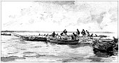 istock Antique image: Tunisian fishing in Bizerte, Fishermen return 1434737444