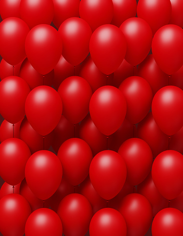 Background made of red balloons. Vertical composition with copy space. Front view.