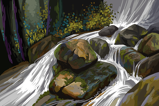 Beautiful Waterfall, All elements are grouped. Very easy to edit.