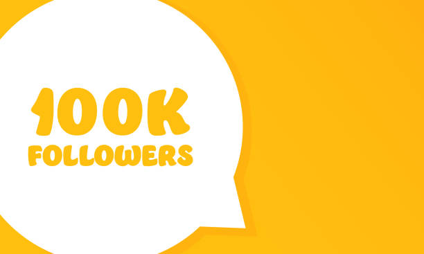 istock 100k followers. Speech bubble with 100k followers text. 2d illustration. Flat style. Vector line icon for Business and Advertising 1434741647