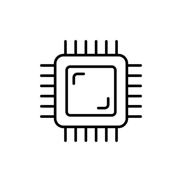 Vector illustration of Electronic chip line icon. CPU, central processing unit, device, motherboard, printed circuit board, computer. Technology concept. Vector line icon for Business and Advertising