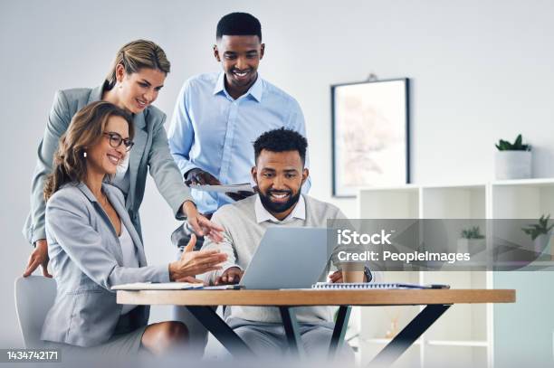 Laptop Ppt Presentation Business Meeting And Team Working On Review For New Digital Website Design Planning Group Marketing Strategy Diversity Corporate People In Collaboration For Online Project Stock Photo - Download Image Now