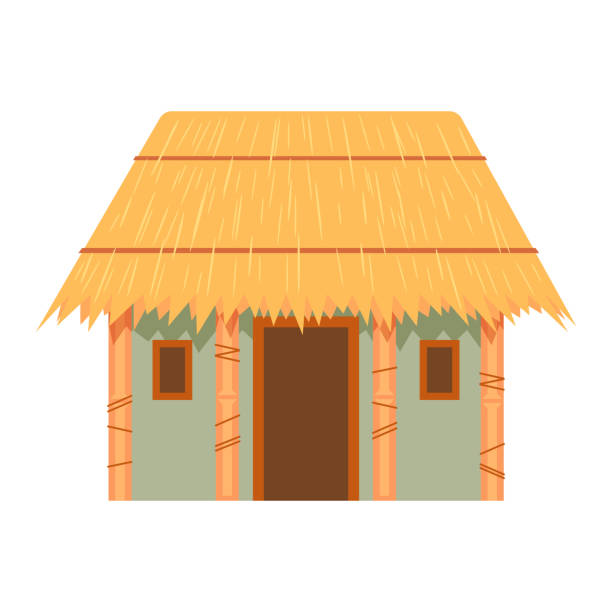 Wooden bamboo straw clay mud design isolated vector illustration Wooden bamboo straw clay mud isolated design vector illustration straw house stock illustrations