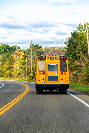 School bus on a rural road In New York State