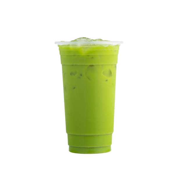istock Iced green tea in plastic glass isolated on white background 1434745756