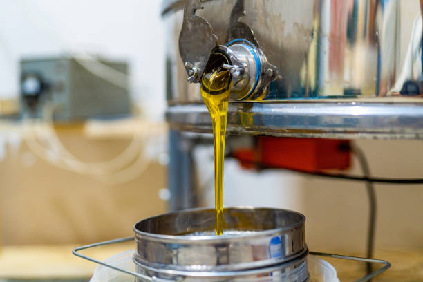 istock Sweet honey filter pouring. Natural organic liquid honey processing. 1434752896