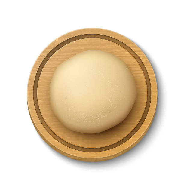 istock Vector 3d Realistic Raw Bread, Pizza Dough Pastry Ball, Round Wooden Cutting Board Isolated. Mixing Dough, Flour. Template for Baking, Pizza, Biscuits, Bread Design. Bakery, Kitchen Concept. Top View 1434753824